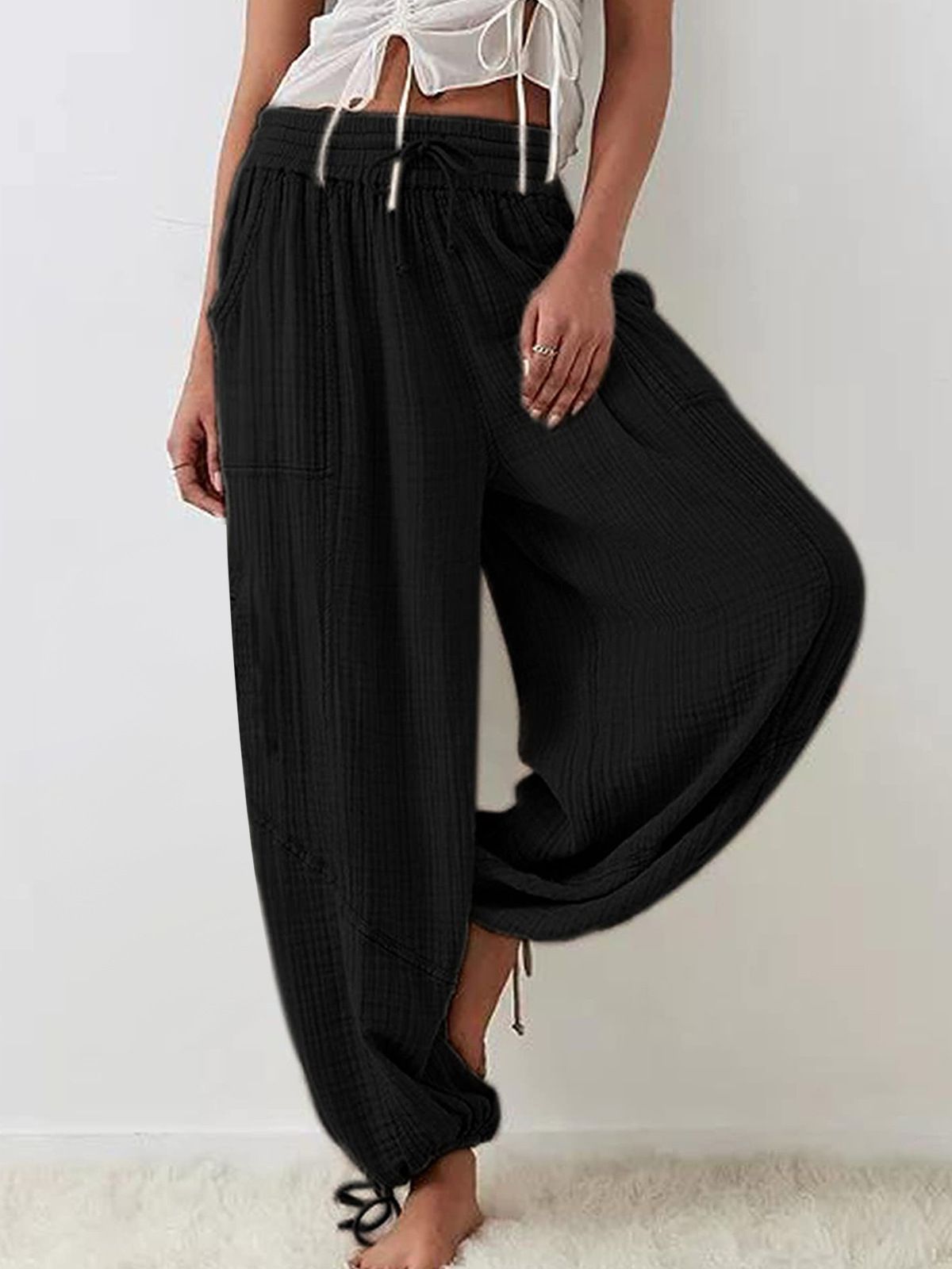 Pantalon de jambes large couleur pour femme