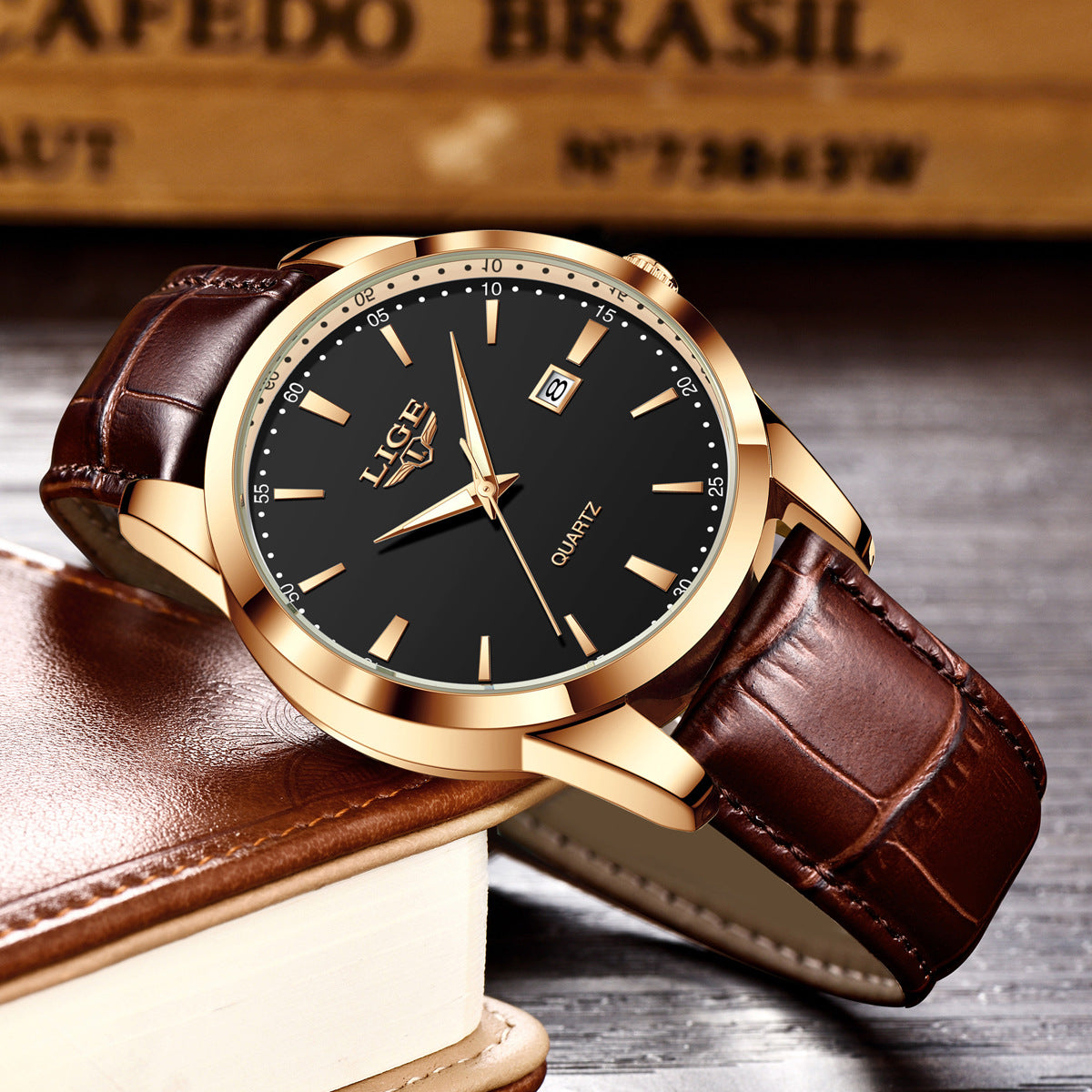 Montres Quartz pour homme Calendrier unique Ceinture en cuir à trois aiguilles imperméable
