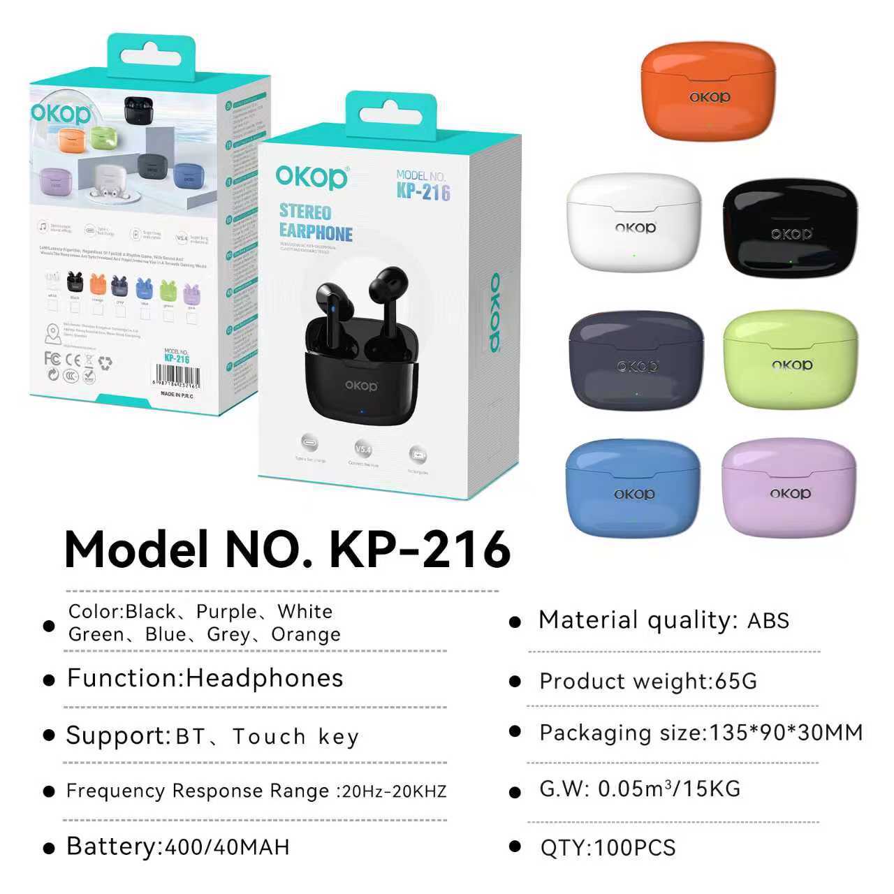 KP-216 Meilleurs appareils Bluetooth sans fil dans l'oreille Annulation active du bruit Audio Faible-