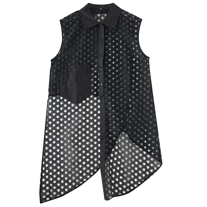 Robe de chemise sans manches en mesh de taille Plus