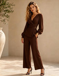 Élégantes femmes mode Casual V-Neck Slim-Fit Long-Sleeve Top et Pantalons à manches larges deux-P