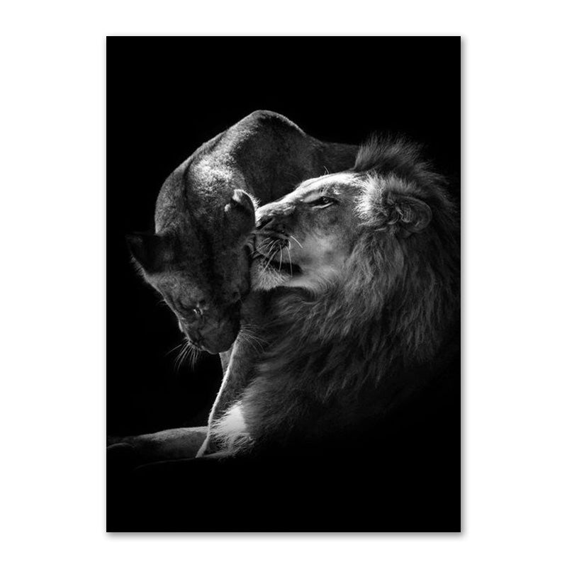 Affiche de la famille Lion noir et blanc