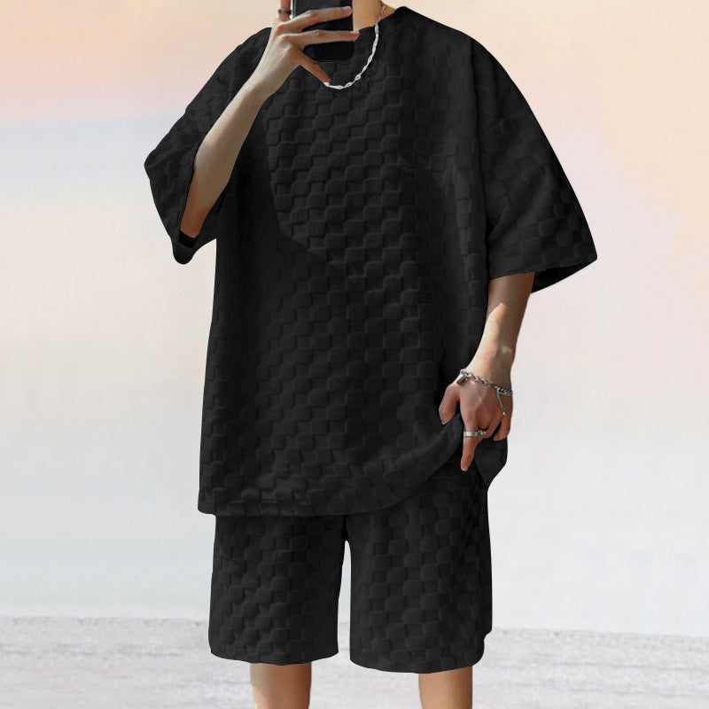 Jacquard Plaid Loose Straight Casual Short Suit