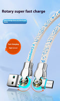 Double câble de données à charge rapide en porcelaine bleue rotative et blanche