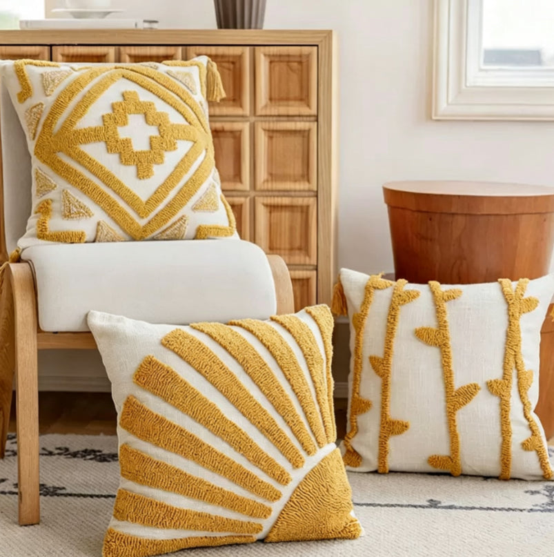 Coussin géométrique Tufted modèle salle boucle-pile Couverture d'oreiller