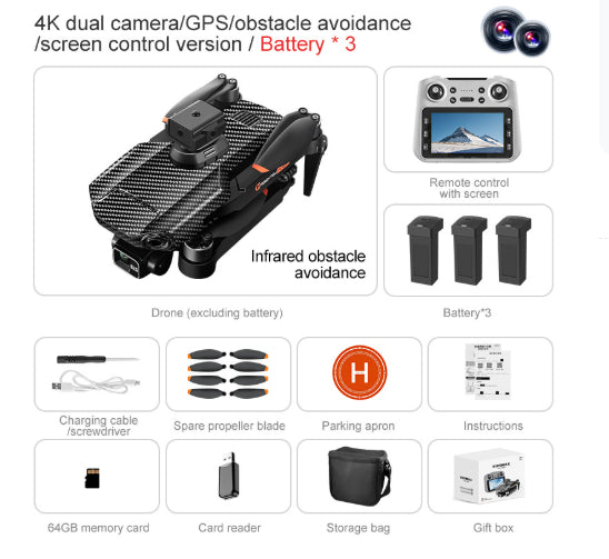 3 axes 4K avec contrôle d'écran et évitement des obstacles pour la photographie aérienne
