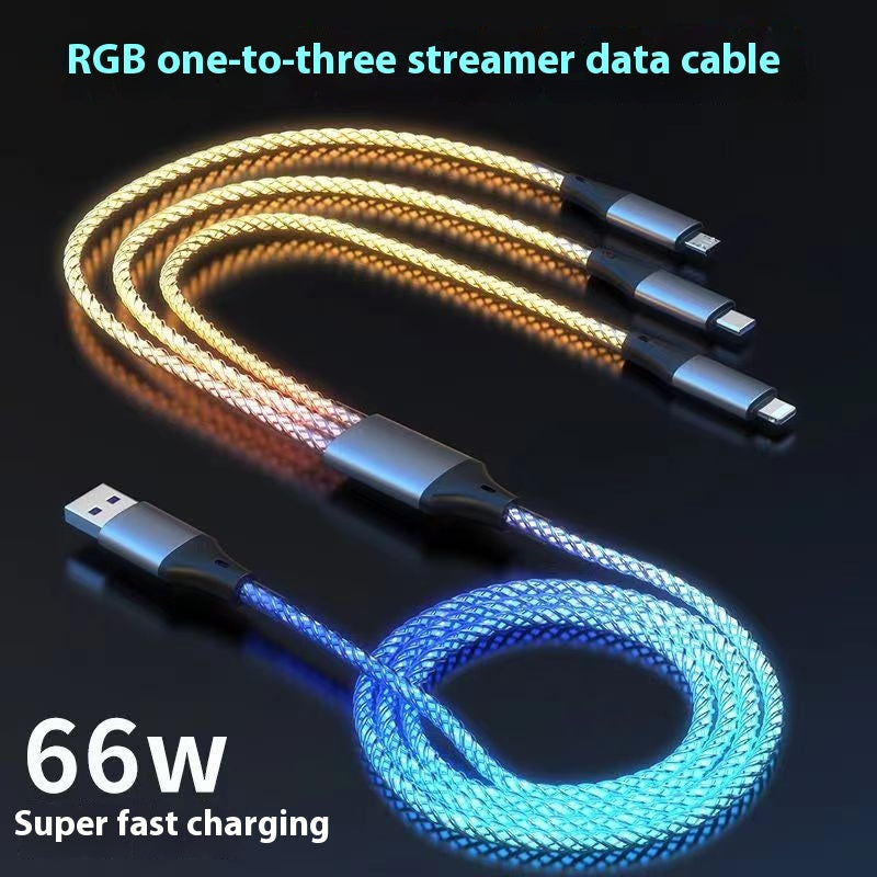 RGB Colorful One-to-Three Streamer 66W Data Cable