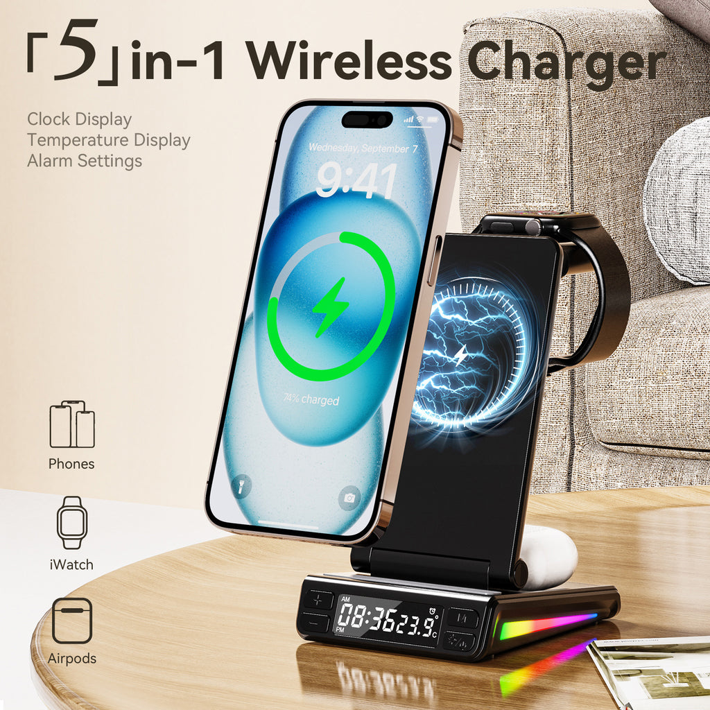Chargeur sans fil multifonctionnel pliant vertical cinq en un de bureau