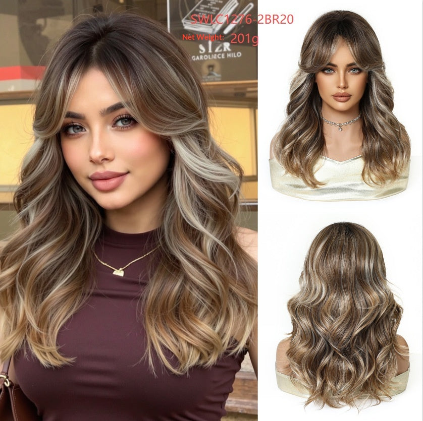 Simulation de bangs naturels à huit caractères Long Curly Wig Cap