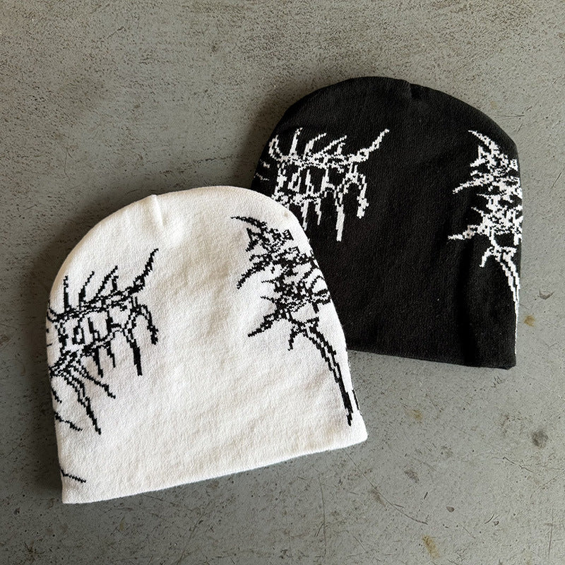 AutomneHiver Squelette de style foncé Chapeau tricoté Jacquard