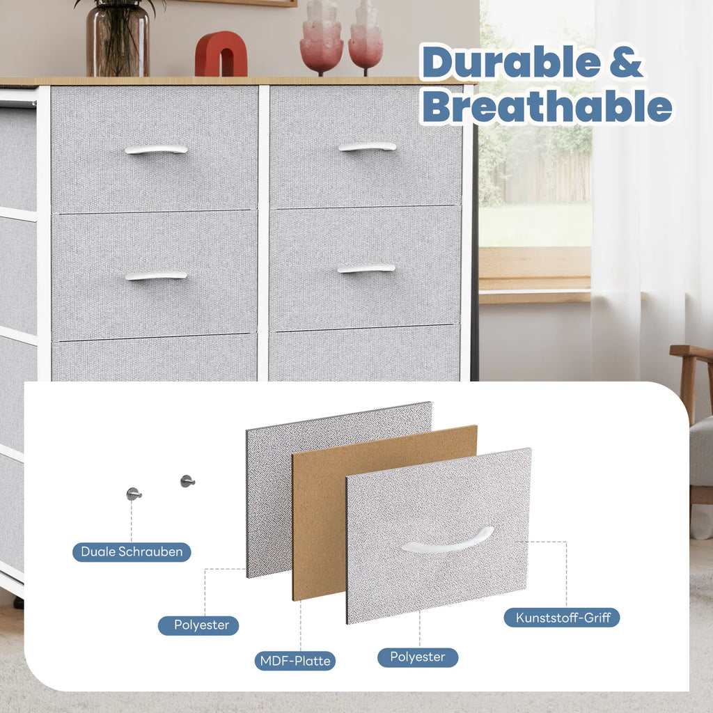 Dresser pour chambre avec 8 tiroirs Dresser haut et coffre de tiroirs Dresser tissu avec Woo