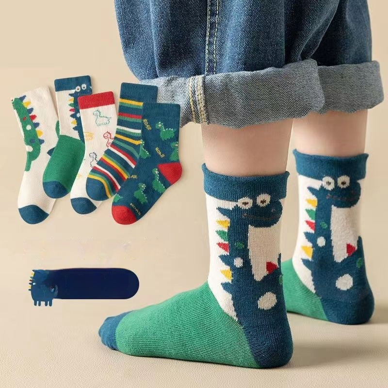 Chaussettes d'étudiant en coton peigné Cartoon Dinosaure