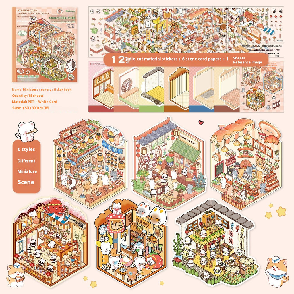 Stickers 3d Stéréo Cottage paysage Miniature Scène Livre