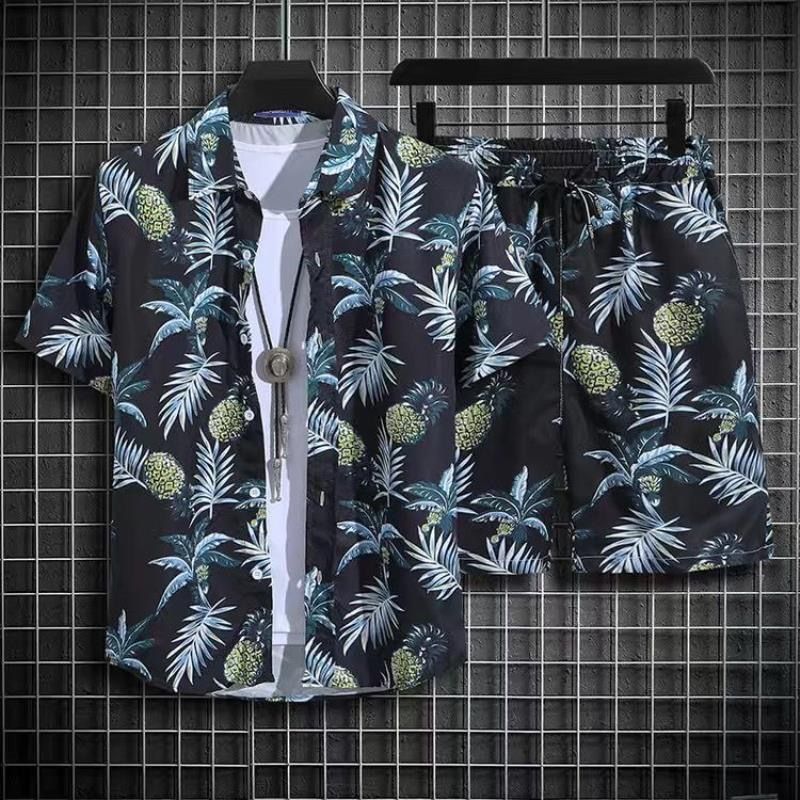 Pantalon de plage de style hawaïen pour hommes enroulé à sec rapide Manche courte imprimé chemise