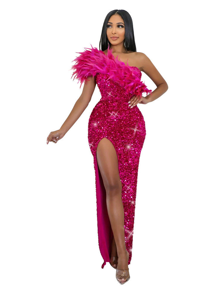 Femme d'été Sexy Sequin Split Robe Maxi