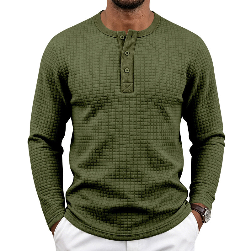 Homme Retro Jacquard Plaid Plongé manches longues Fit Henley T-shirt