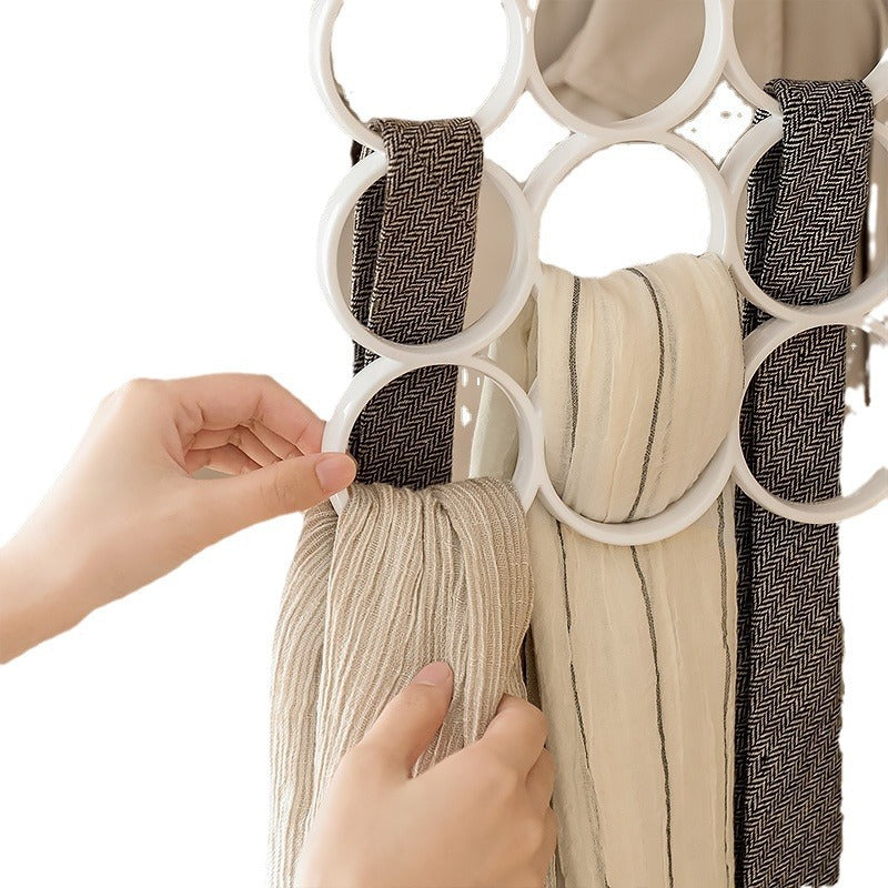 Hanger de vêtements blancs avec boucles en plastique créatif 15-ring sac écharpe