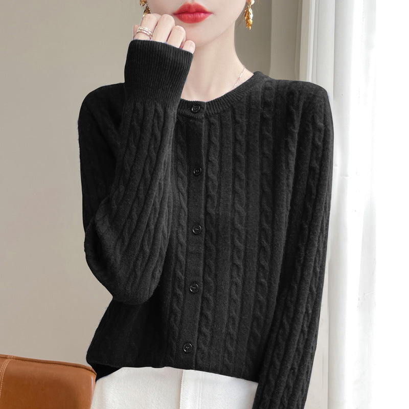Chandail de câble bleu marine Cardigan câblé Veste ouverte de style court
