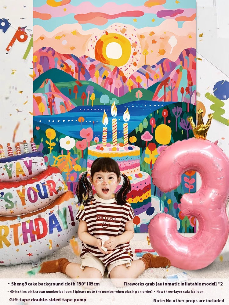 Fête d'anniversaire disposition Cake vêtements de suspension enfants fond mur