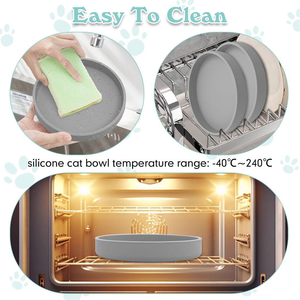 Silicone Cat Food Bowl Plats peu profonds Large Cats Bowls Kitty Plates Relief Whisker Fatigue