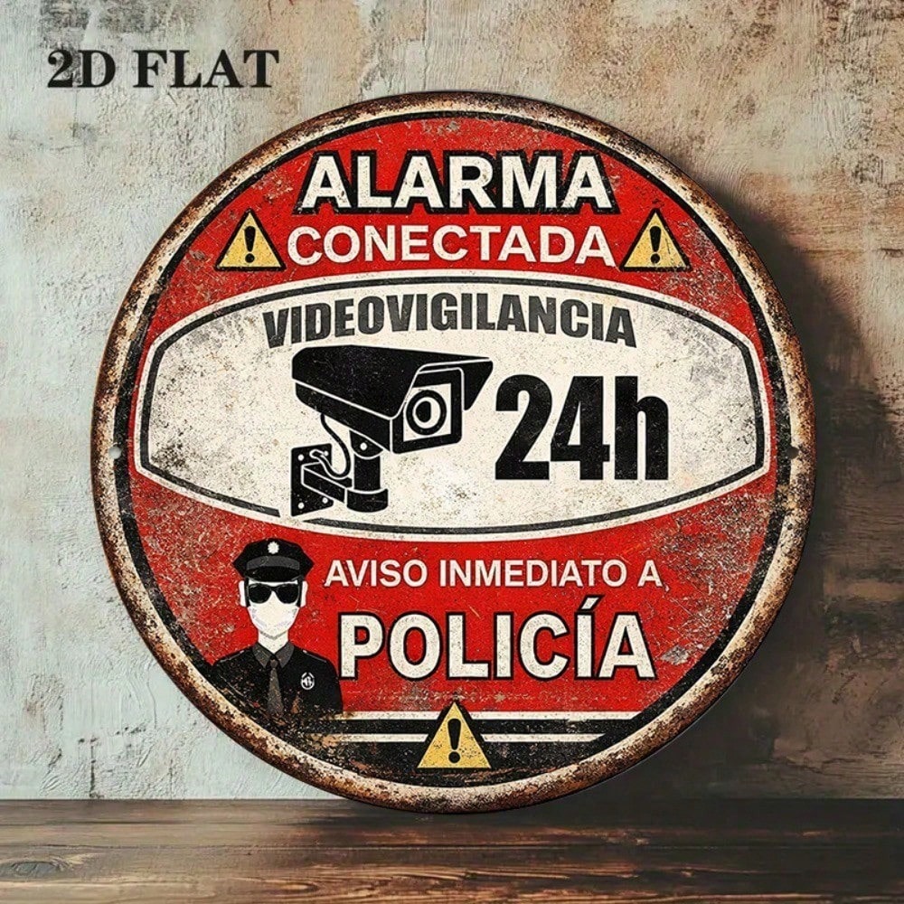 Vieille enseigne espagnole 24 heures sur 24 d'alarme de surveillance vidéo