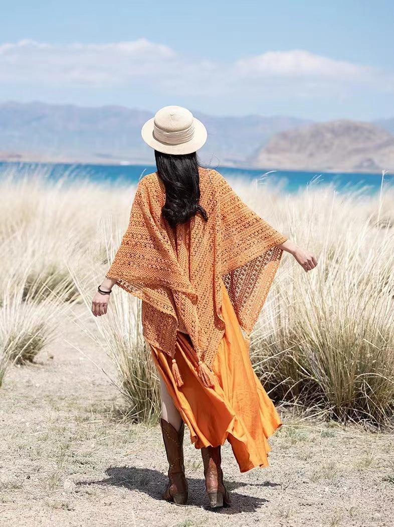 Femmes tricotées Tassel-Trimmed Open-Front Cape Pour les photos