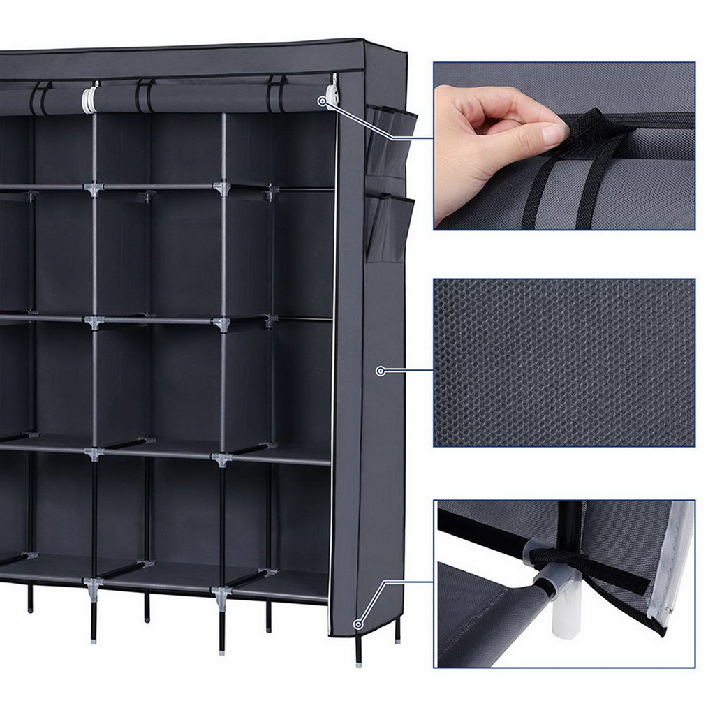 Rangement d'armoire portable de 67 pouces Sac de rangement 12 étagères 4 poches latérales Gr