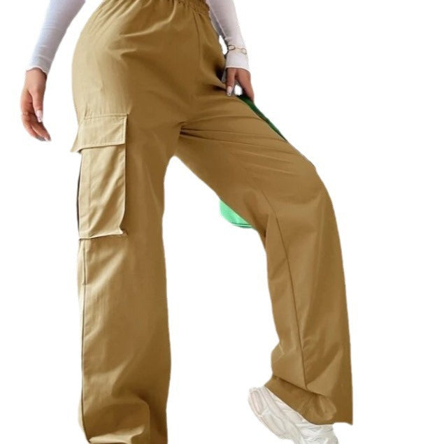 Haute taille large jambe droite jambe libre extérieur Casual Multi Pocket vêtements de travail pantalons