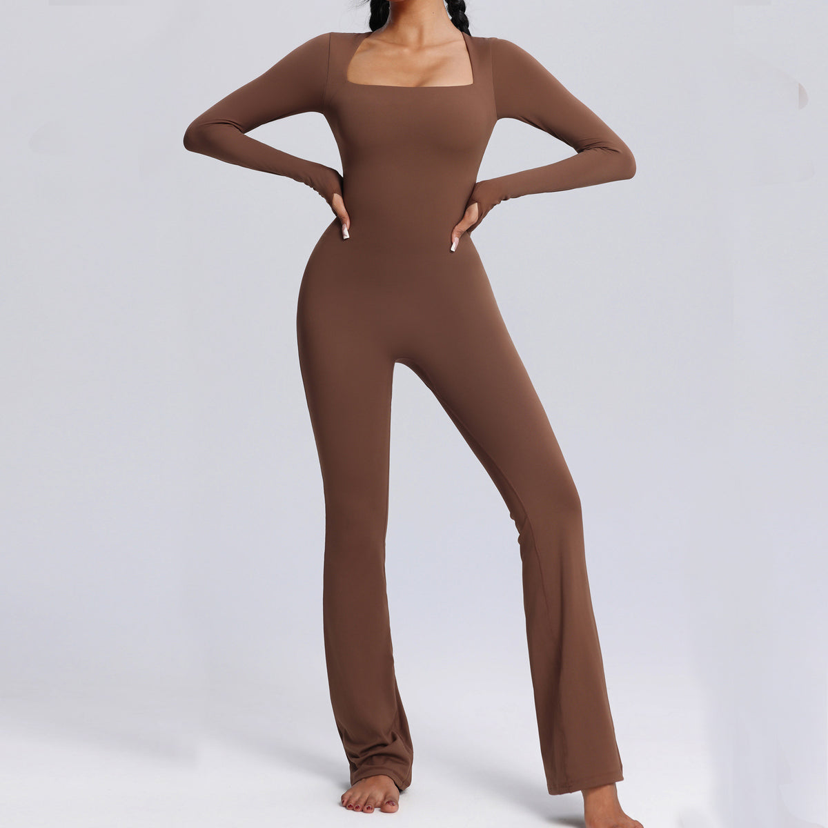 Women's long-sleeve, square-neck sport jumpsuit