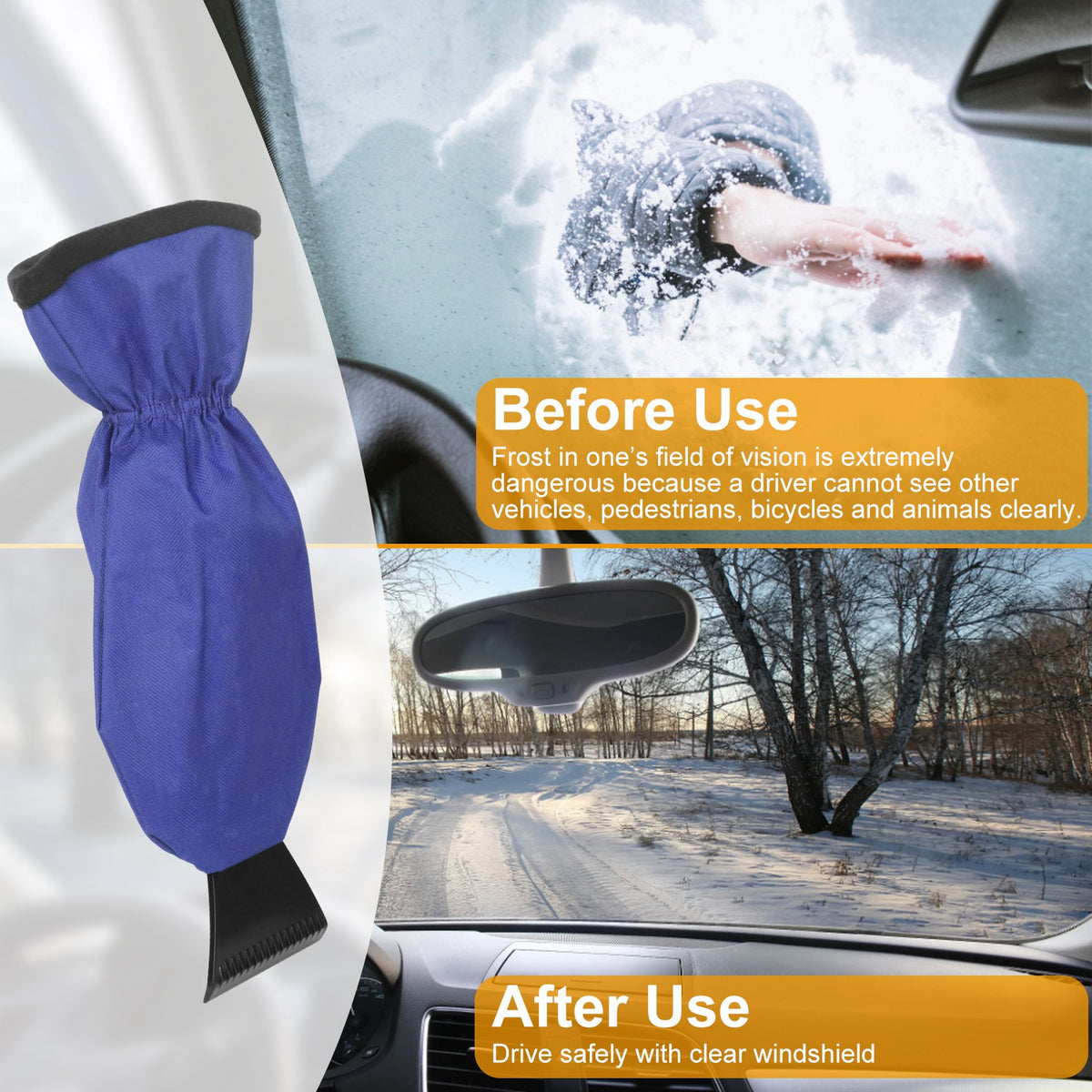 1Pc Grattoir de glace Gants Voiture pare-brise Grattoir de neige Gants doublés de glace d'hiver