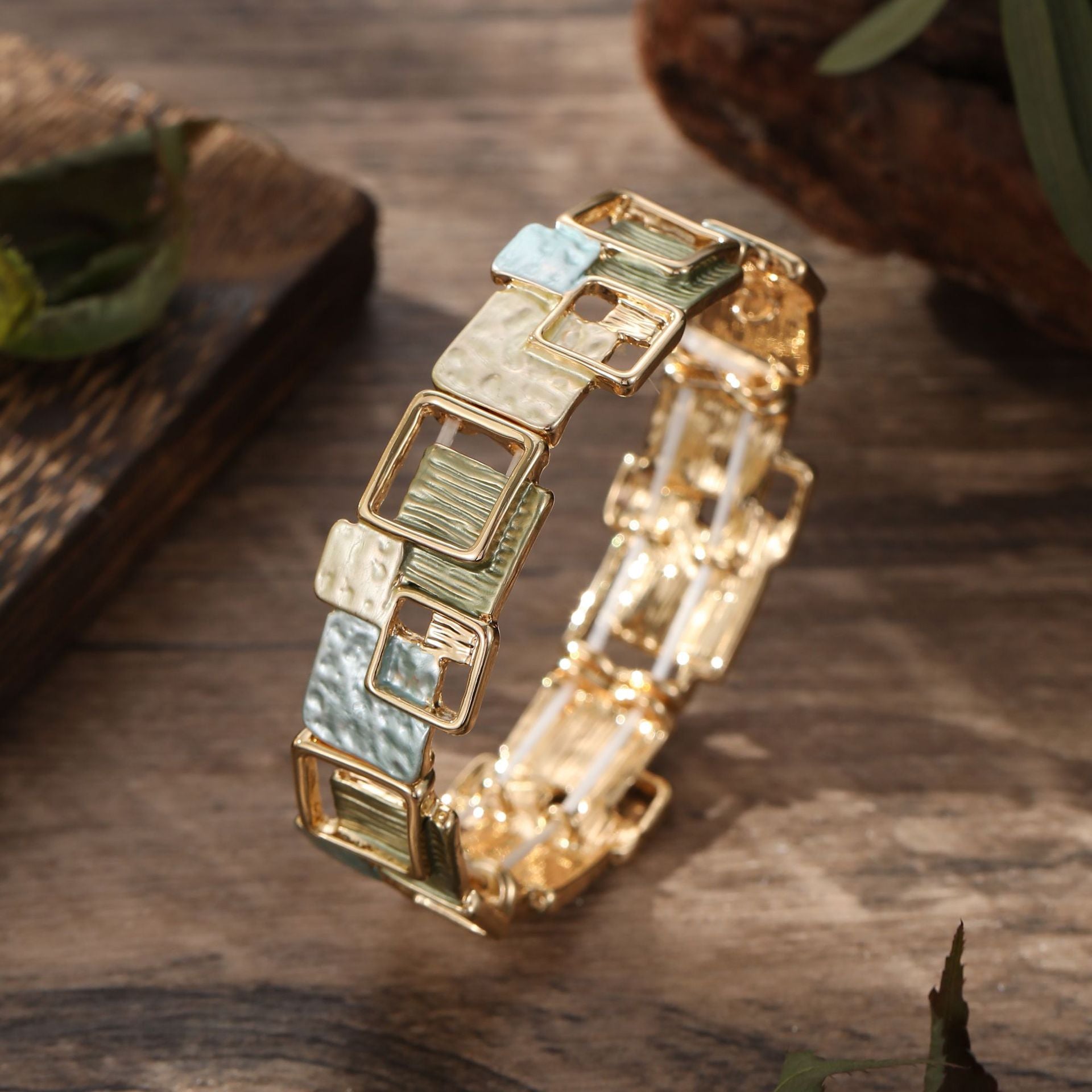 Couleur Peinture huile géométrique carré oreille Studs bracelet et collier