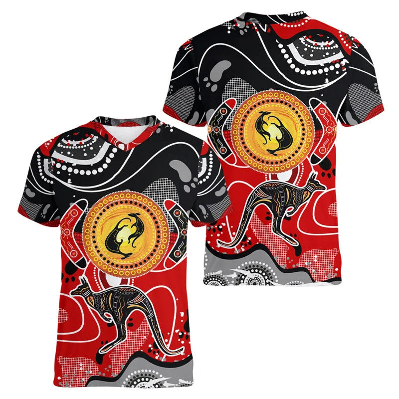 Modèle Kangaroo australien T-shirt pour enfants Imprimé Animal Pattern Sports Col V Court-