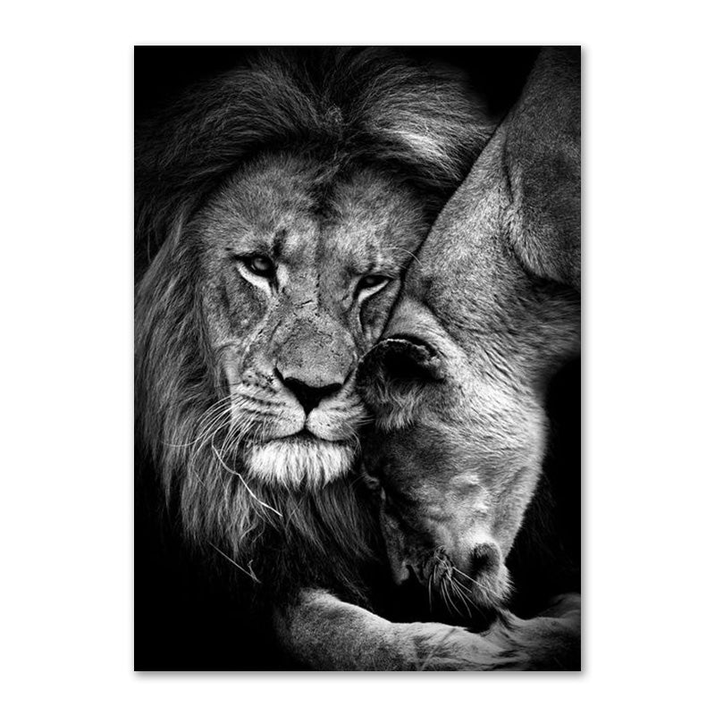 Affiche de la famille Lion noir et blanc