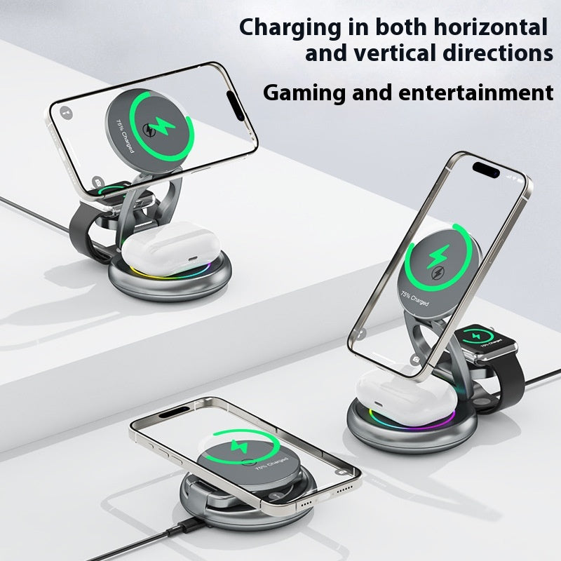 Support de chargeur rotatif sans fil en métal 3 en 1