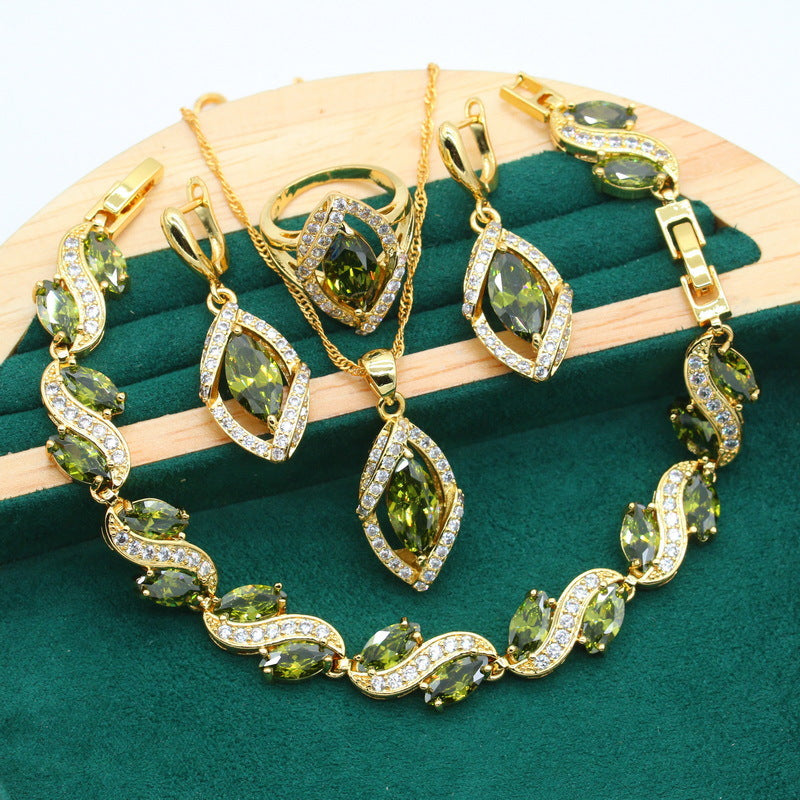 Anti-allergie AAA Zircon Bracelet Collier Anneau Boucle d'oreille Ornement Ornement