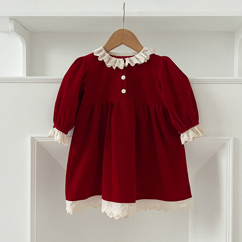 Robe rouge en dentelle pour les filles de style Romper