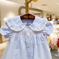 Robe de chemise de coton mignon avec un collier de poupée pour les filles