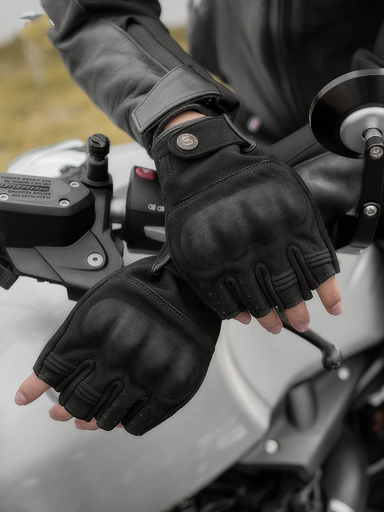 Vintage Leather Half Finger Motorcycle Gloves
