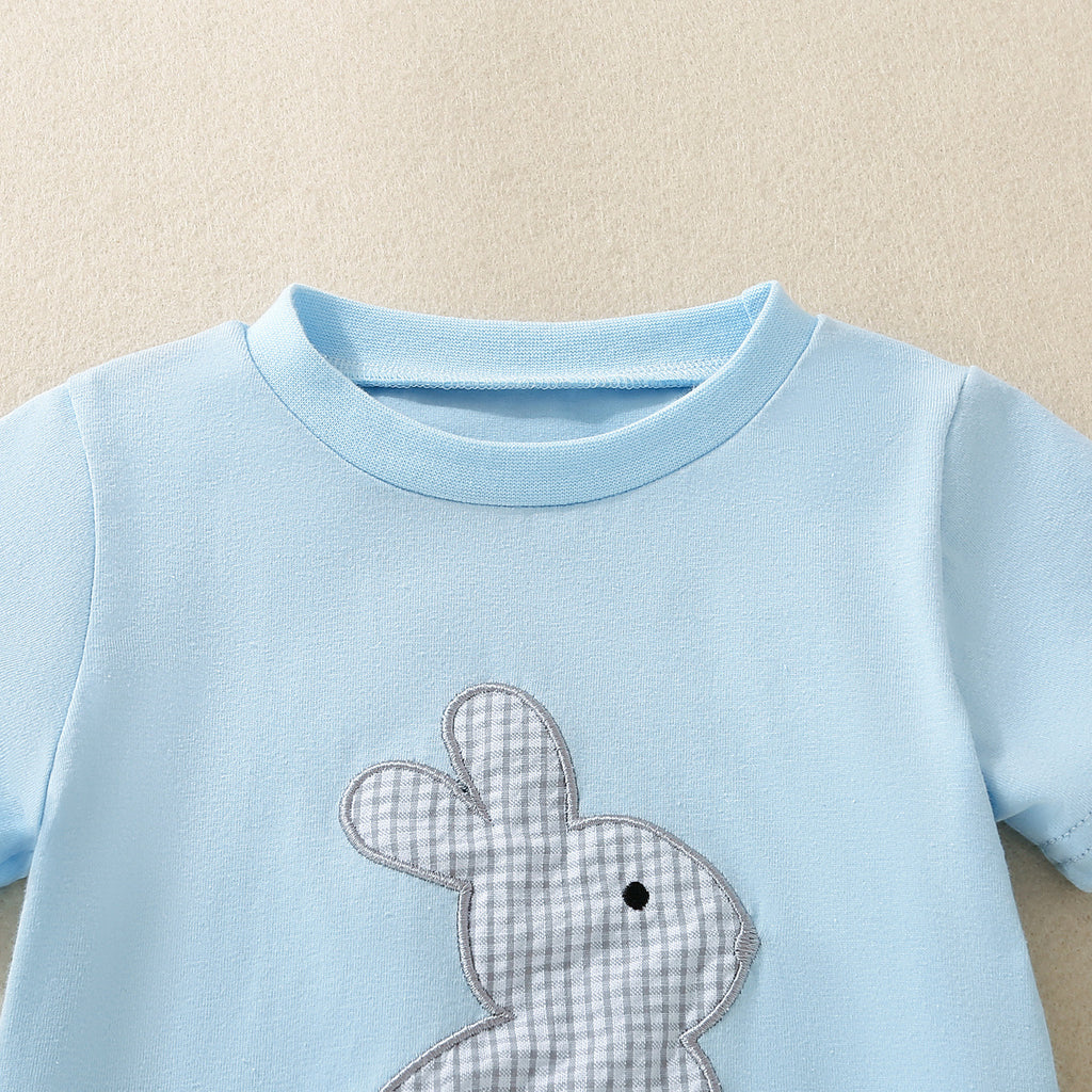 Bébé et tout-petit bleu manches courtes Lapin-Imprimé Top et ensemble de shorts