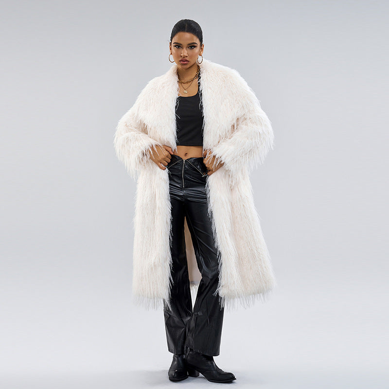 Collar Artificial Fur Top Fur Coat Tempérament de style long pour la navette