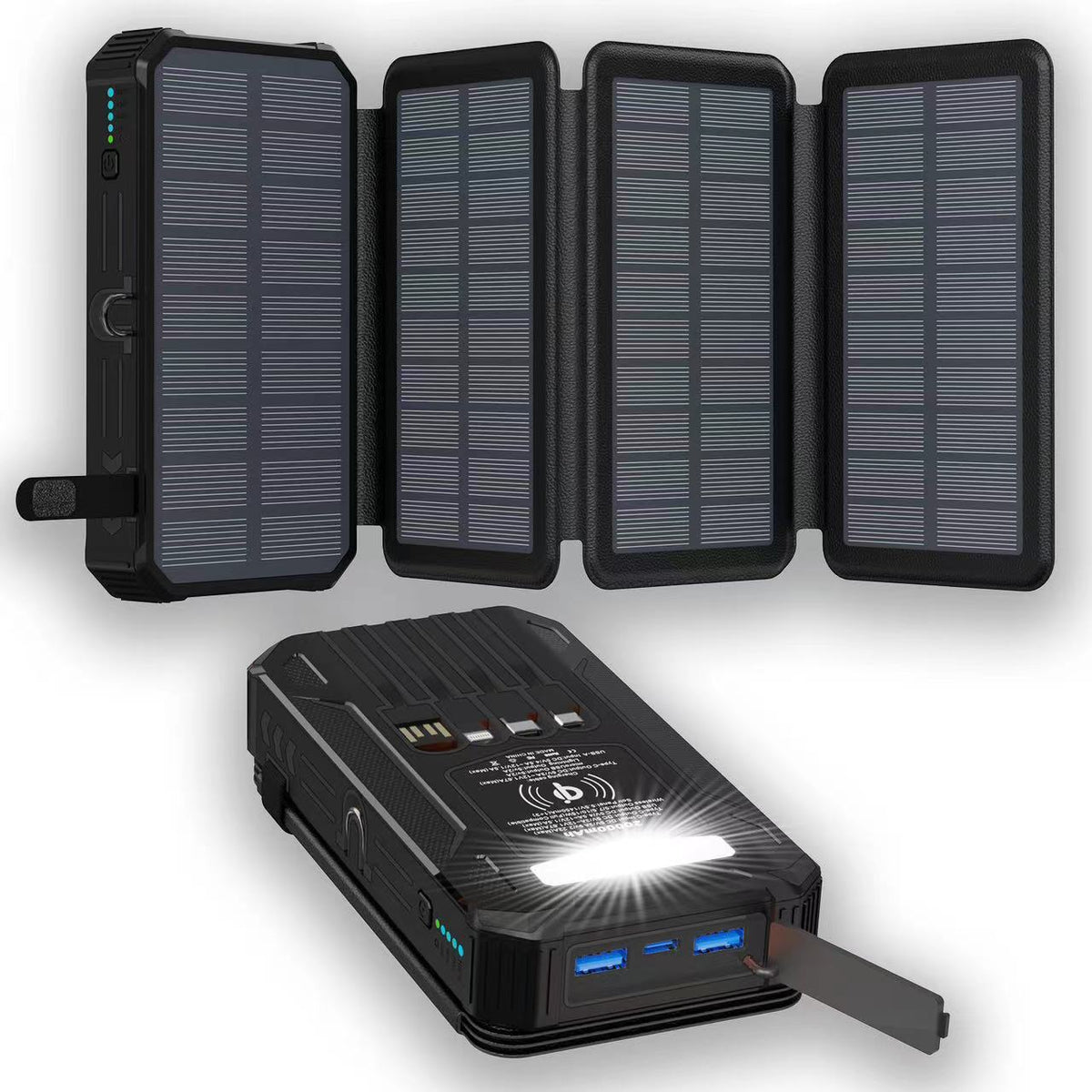 Solar Three-Fold Folding Power Bank, Outdoor Portable Large Capacity Mobile Power Supply