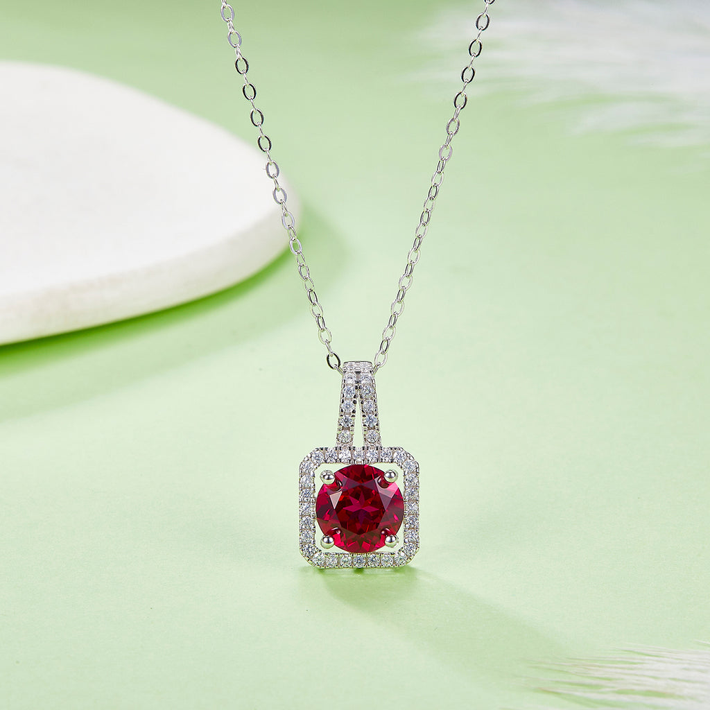 S925 Collier pendentif en argent Sterling 2ct Lab-Grown Ruby Emeraude