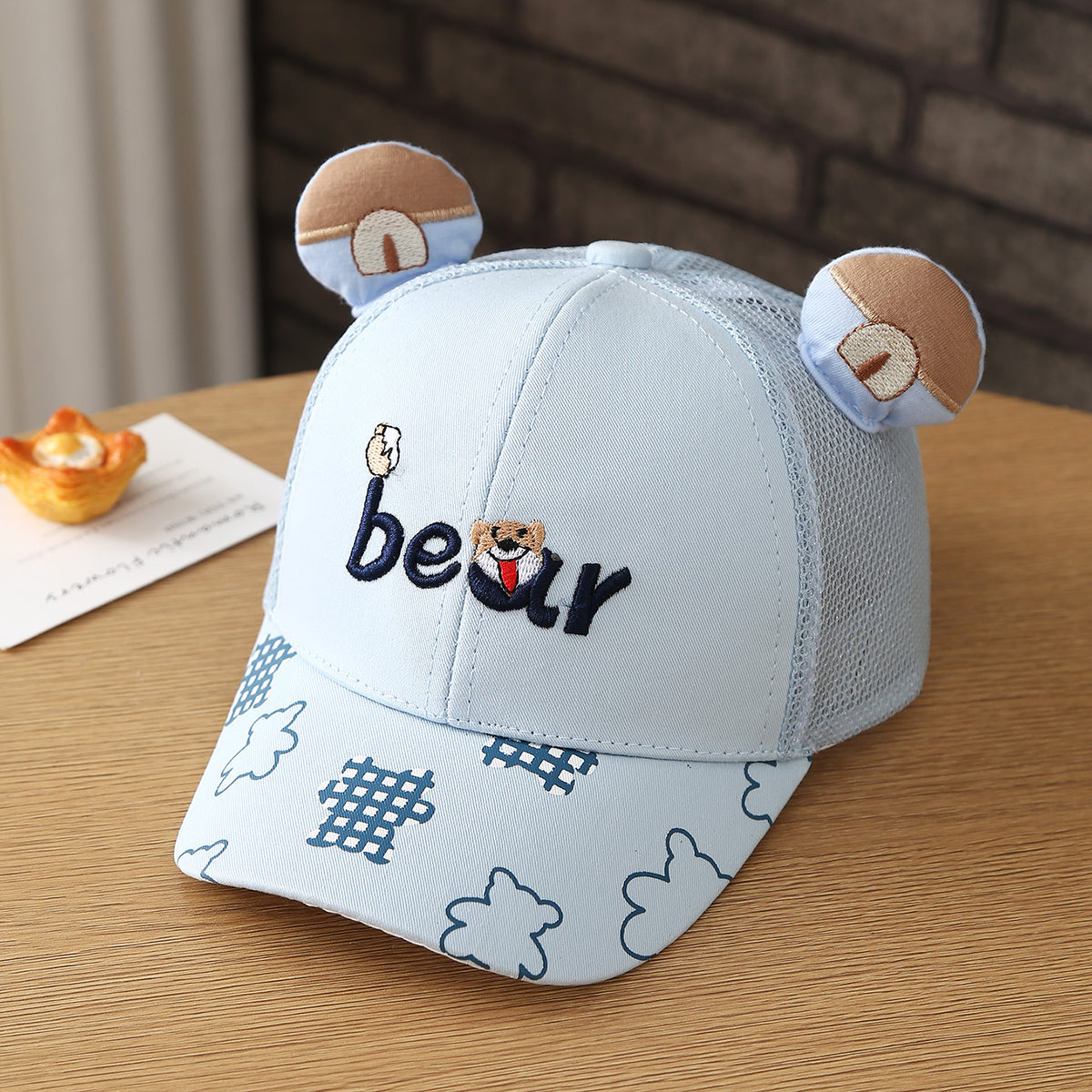 Oreilles de dessin animé Broded Bear Casquette enfant en tissu net
