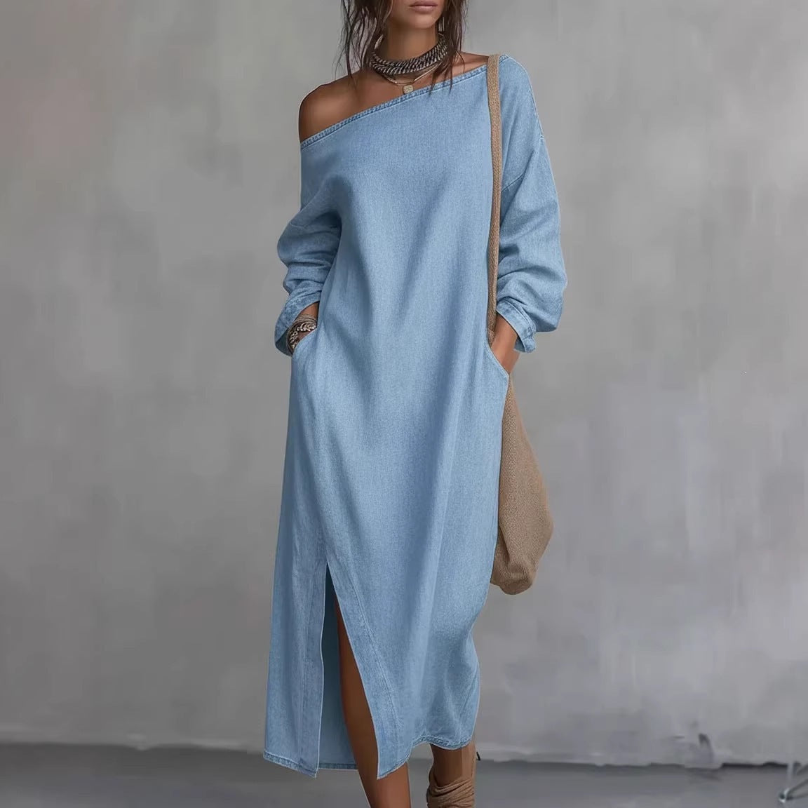 Robe de denim hors-épaule de style européen et américain