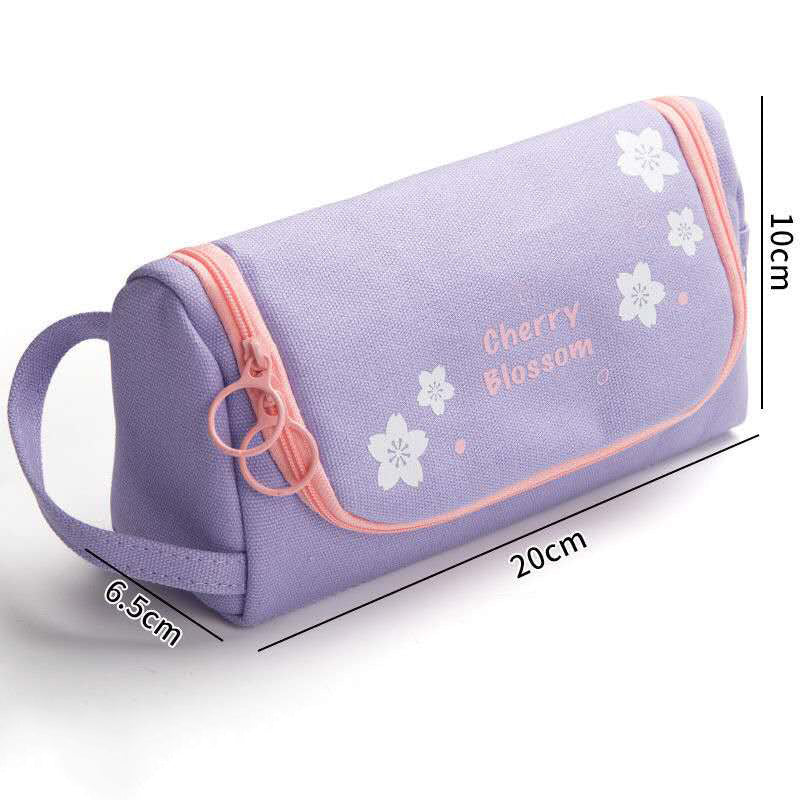 Toile Crayon cas grande capacité simple fille japonais mignon fille Cœur papeterie Box Kore