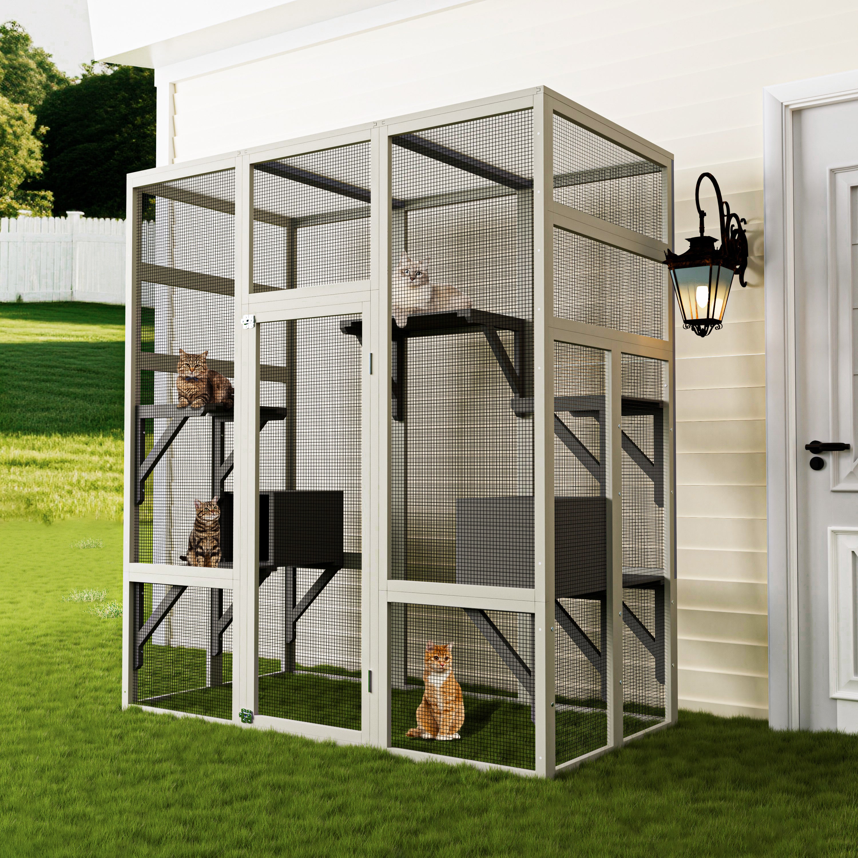 62,6" Maison de chat en bois d'extérieur gris Grand Catio