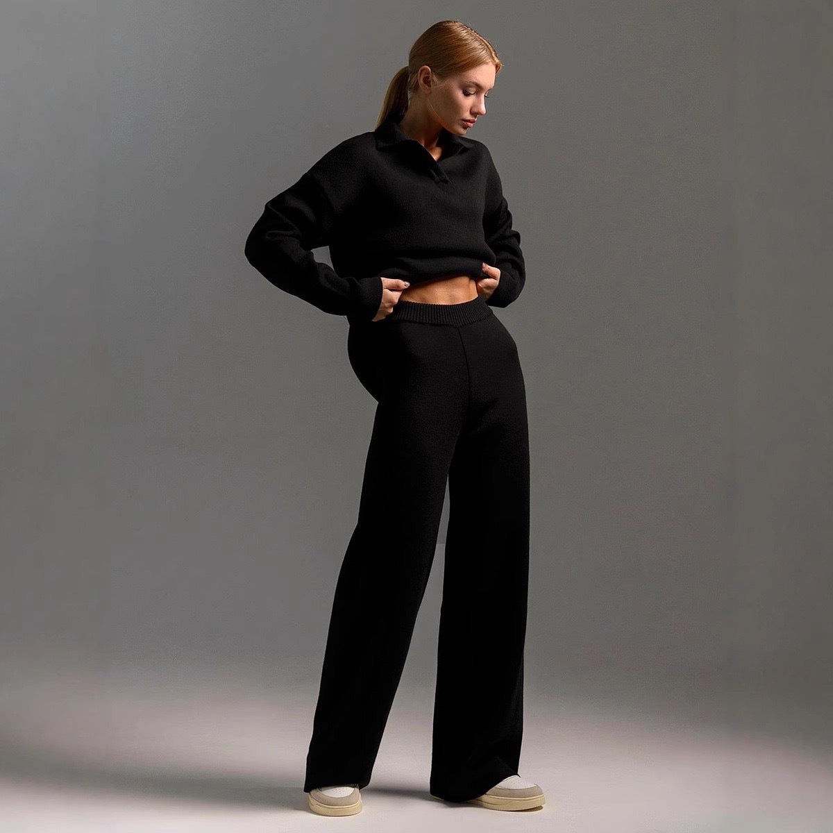 Mode Amazon TikTok Européen et américain Solid Couleur Automne Hiver costume avec Polo Collier