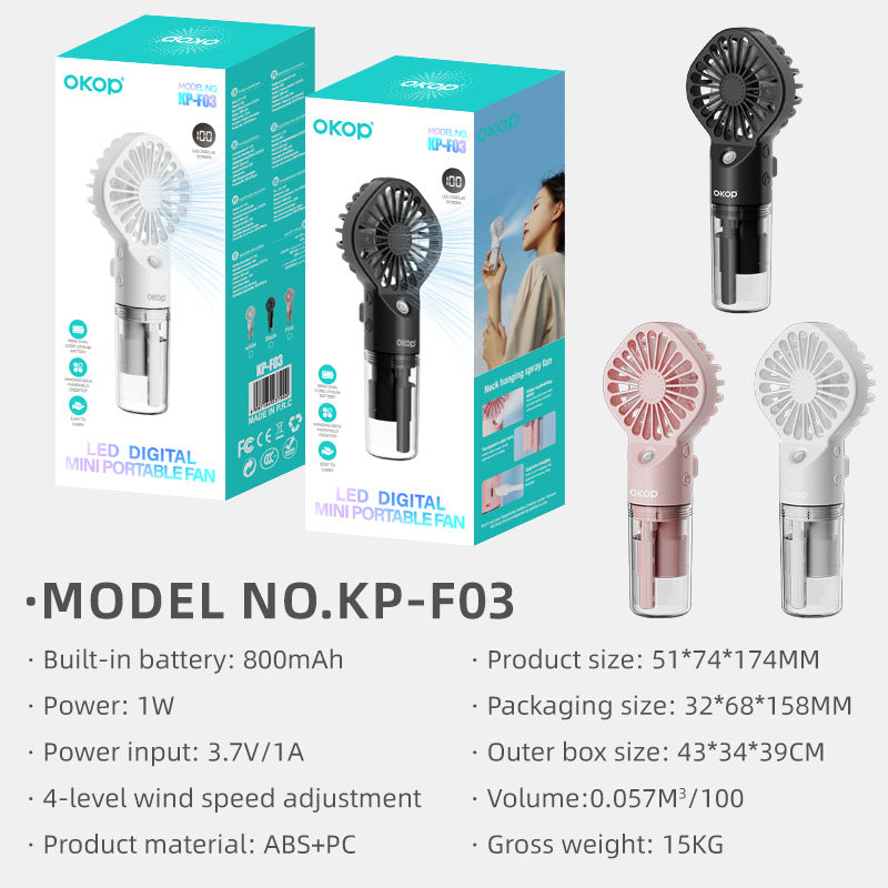 KP-F03 Ventilateur d'embrayage portatif de meilleure vente Mini ventilateur rechargeable portable avec humidificateur Fu