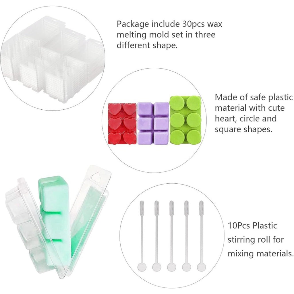 Kit de fusion de cire de 40 pièces avec 30 moules en silicone au cœur