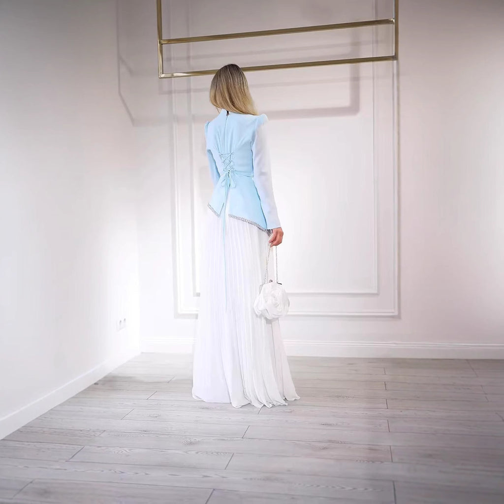 Élégante Mousseline Perle plissée Robe du soir